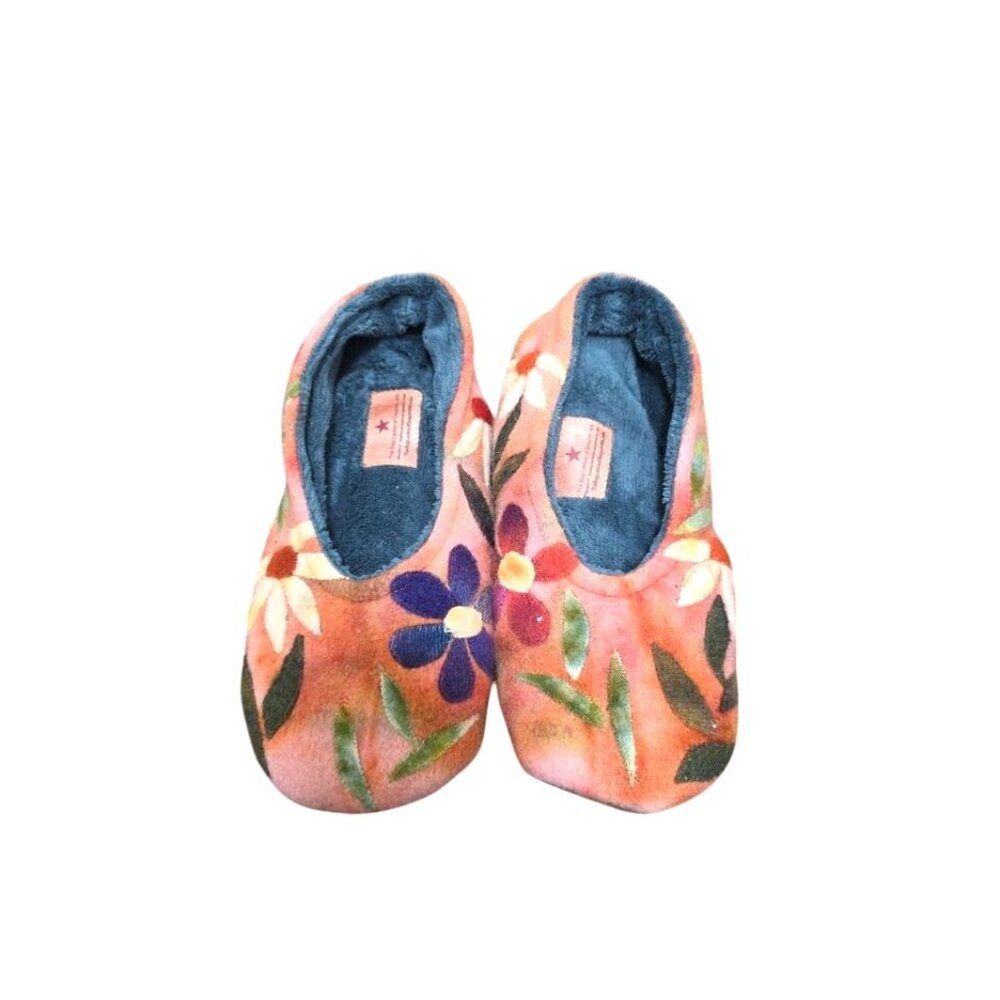 The Bag Ladies Of Sequin Art Floral Slip-On Slippers 11-12 Multicolor Fleece Sof